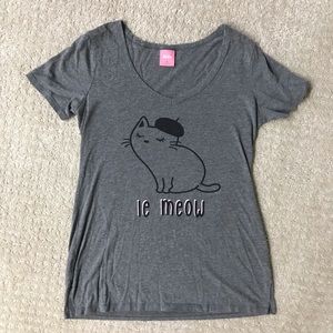 Jenni Tops - Le Meow Grey V-neck T-shirt Jenni Tops - Le Meow Grey V-neck T-shirt